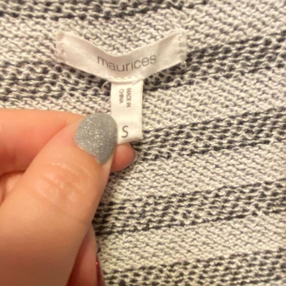 Maurice’s Cowl Neck ~ Button Collar Open Front Striped Cardigan Sweatshirt - Picture 7 of 7